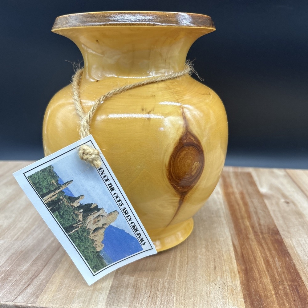 Handmade Artisan Wood Vase Original Aspen Art Signed Colorado Rustic Glossy USA